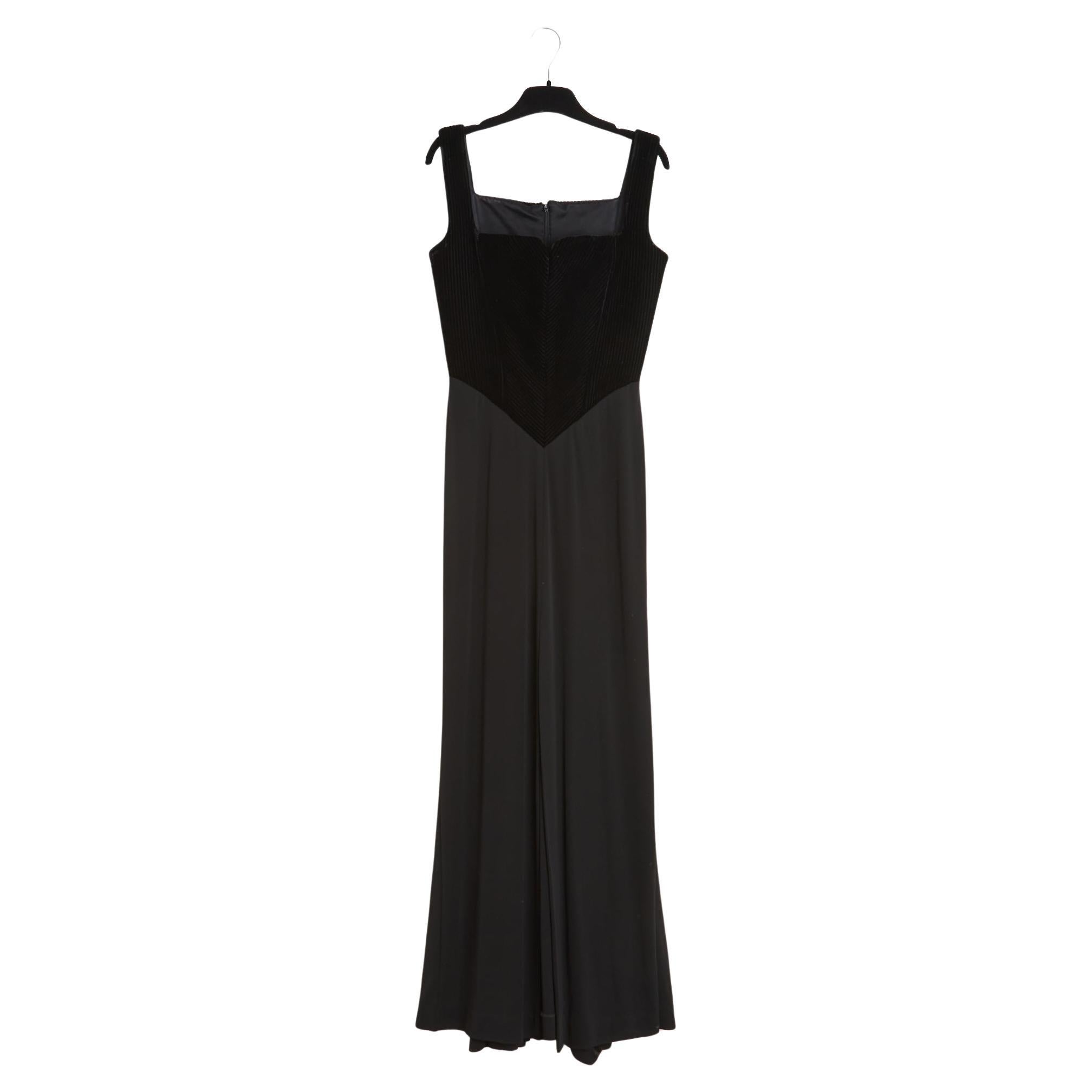 Herve Leger 1990s Robe FR38 Black Velvet and Jersey Drape Maxi Dress UK10 US8