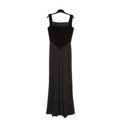 Herve Leger 1990s Robe FR38 Black Velvet and Jersey Drape Maxi Dress UK10 US8