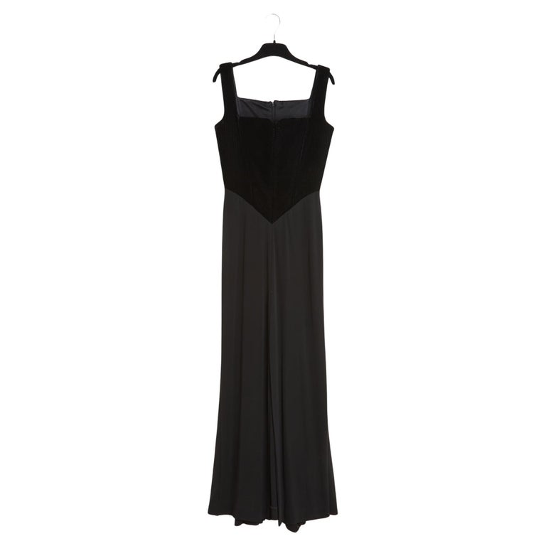 Herve Leger 1990s Robe Fr38 Black Velvet And Jersey Drape Maxi Dress Uk10 Us8
