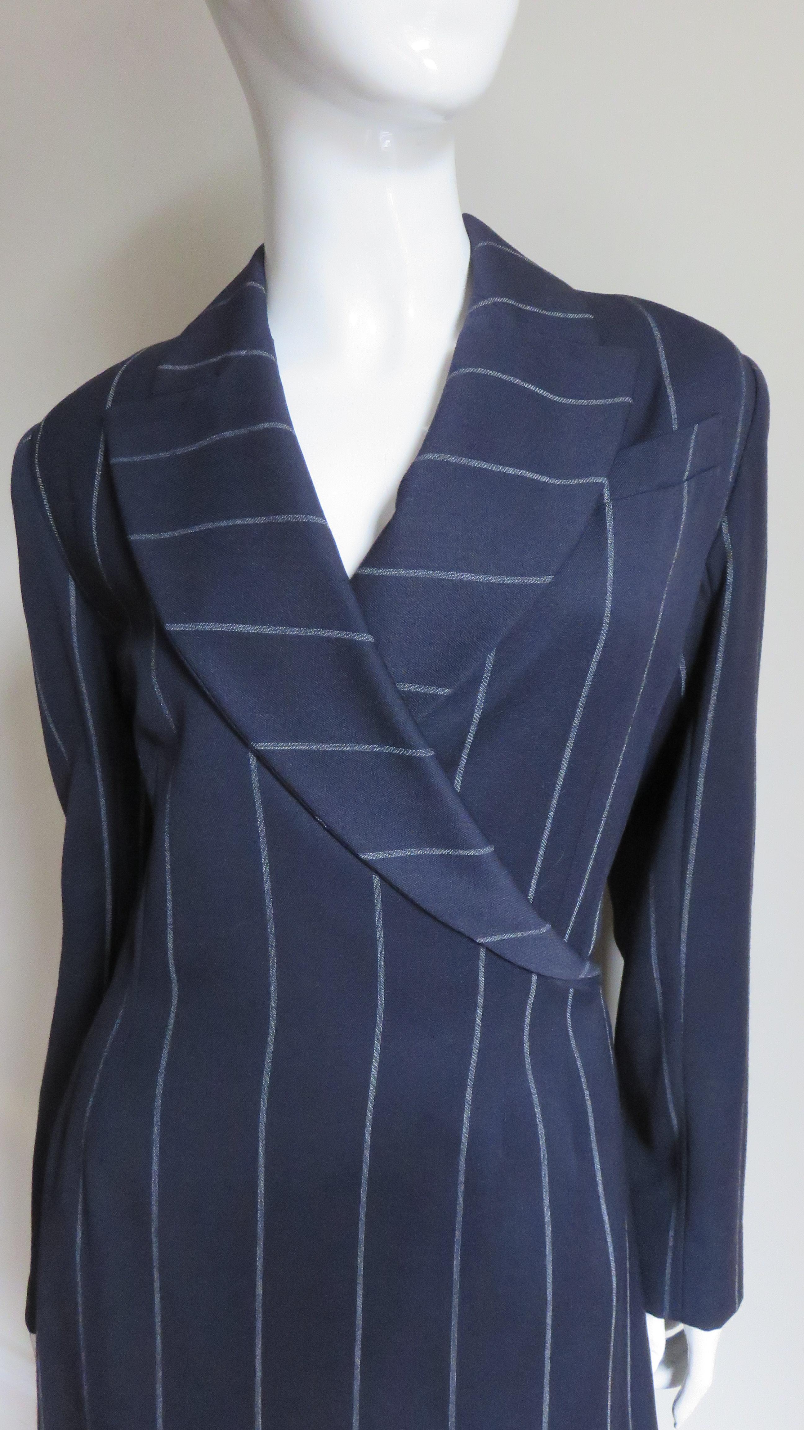 Herve Leger New Navy Wrap Dress 1990s In Excellent Condition For Sale In Water Mill, NY