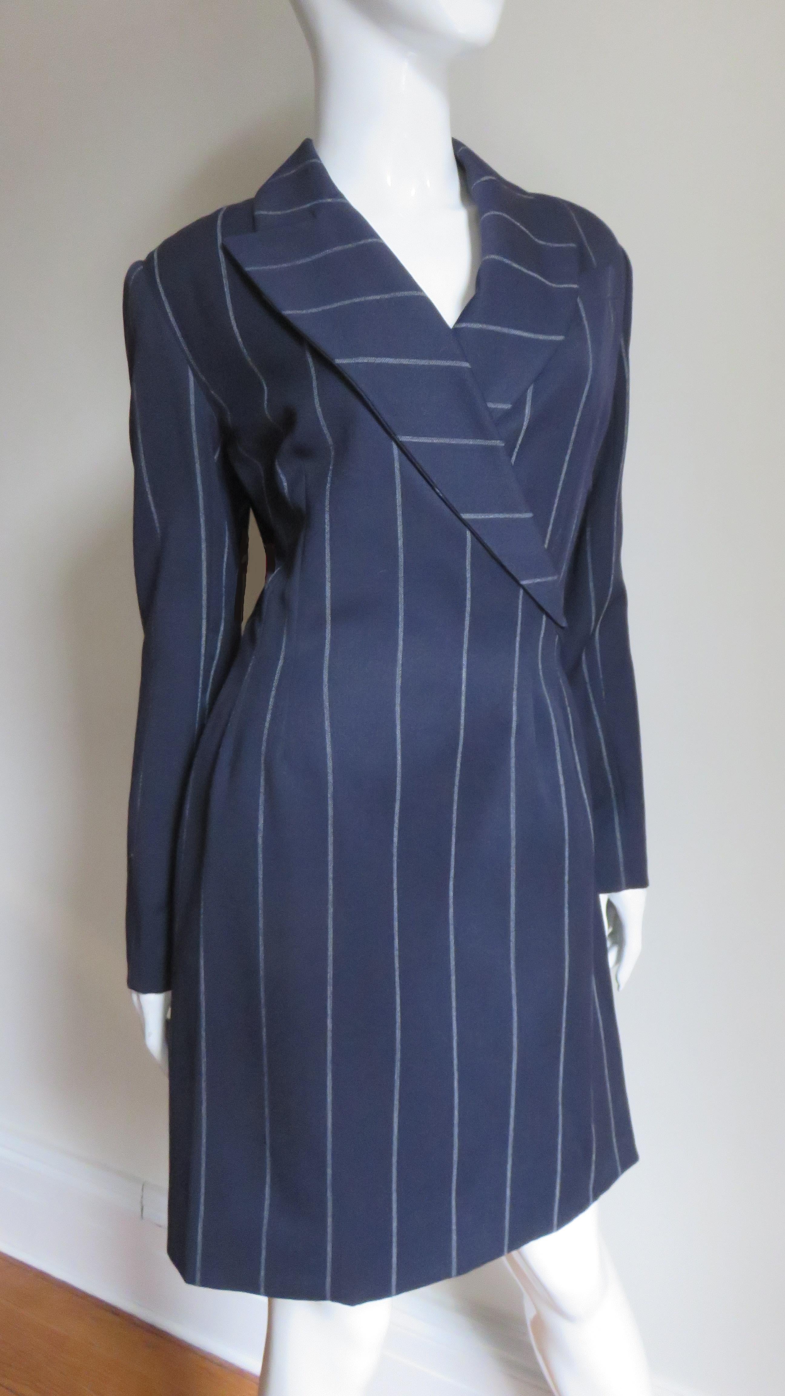 Hervé Léger - Robe portefeuille bleu marine, années 1990 en vente 2