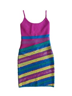 HERVE LEGER 1997 Vintage Embellished Striped Mini Knee Length Cocktail Dress