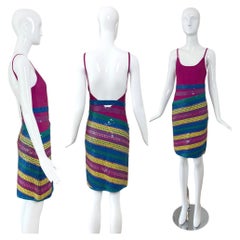 HERVE LEGER 1997 Vintage Embellished Striped Mini Knee Length Cocktail Dress