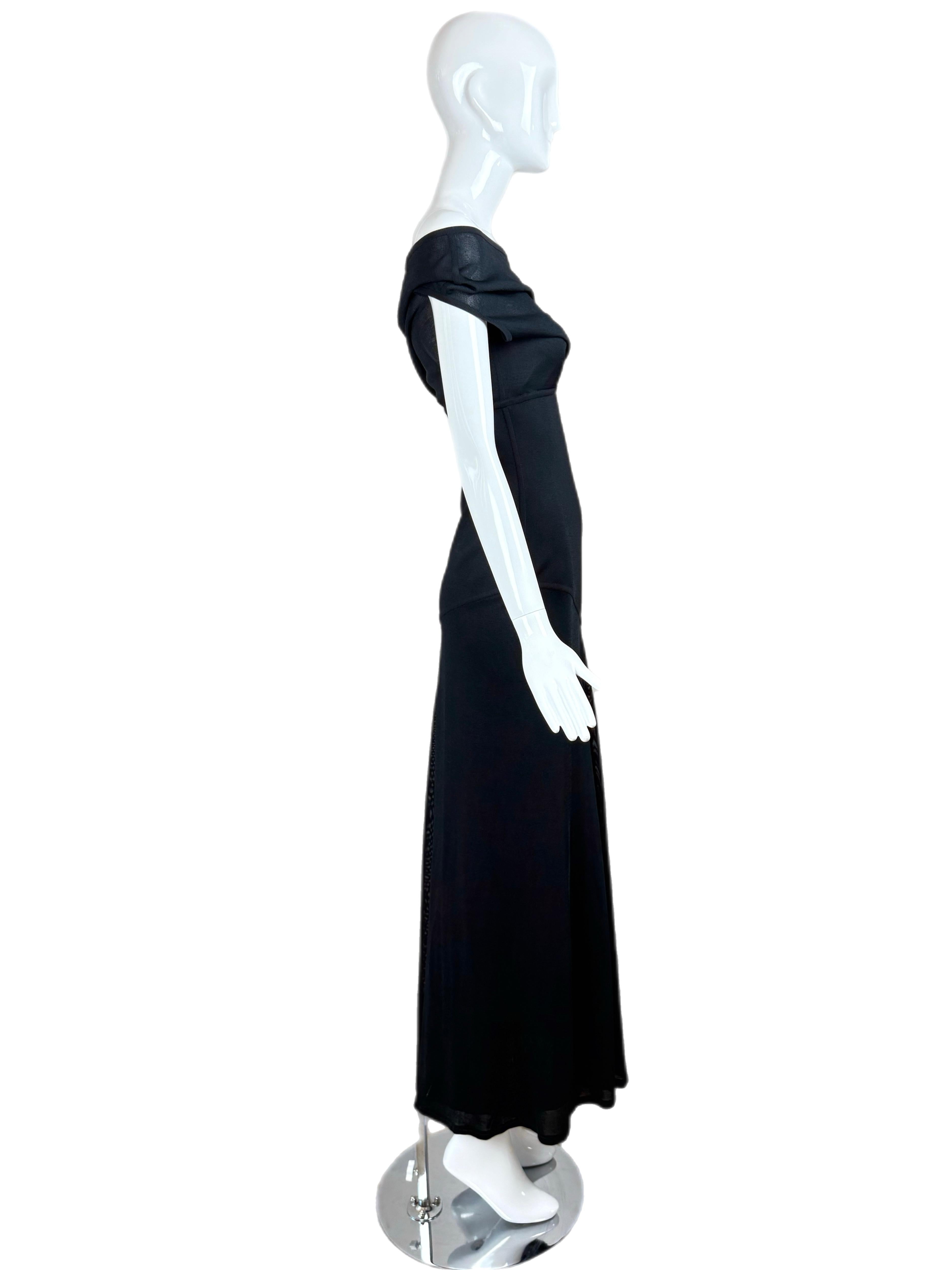 HERVE LEGER 1998 Abito da sera vintage da passerella Maxi Dress Nero Off Shoulder In condizioni ottime in vendita a Leonardo, NJ