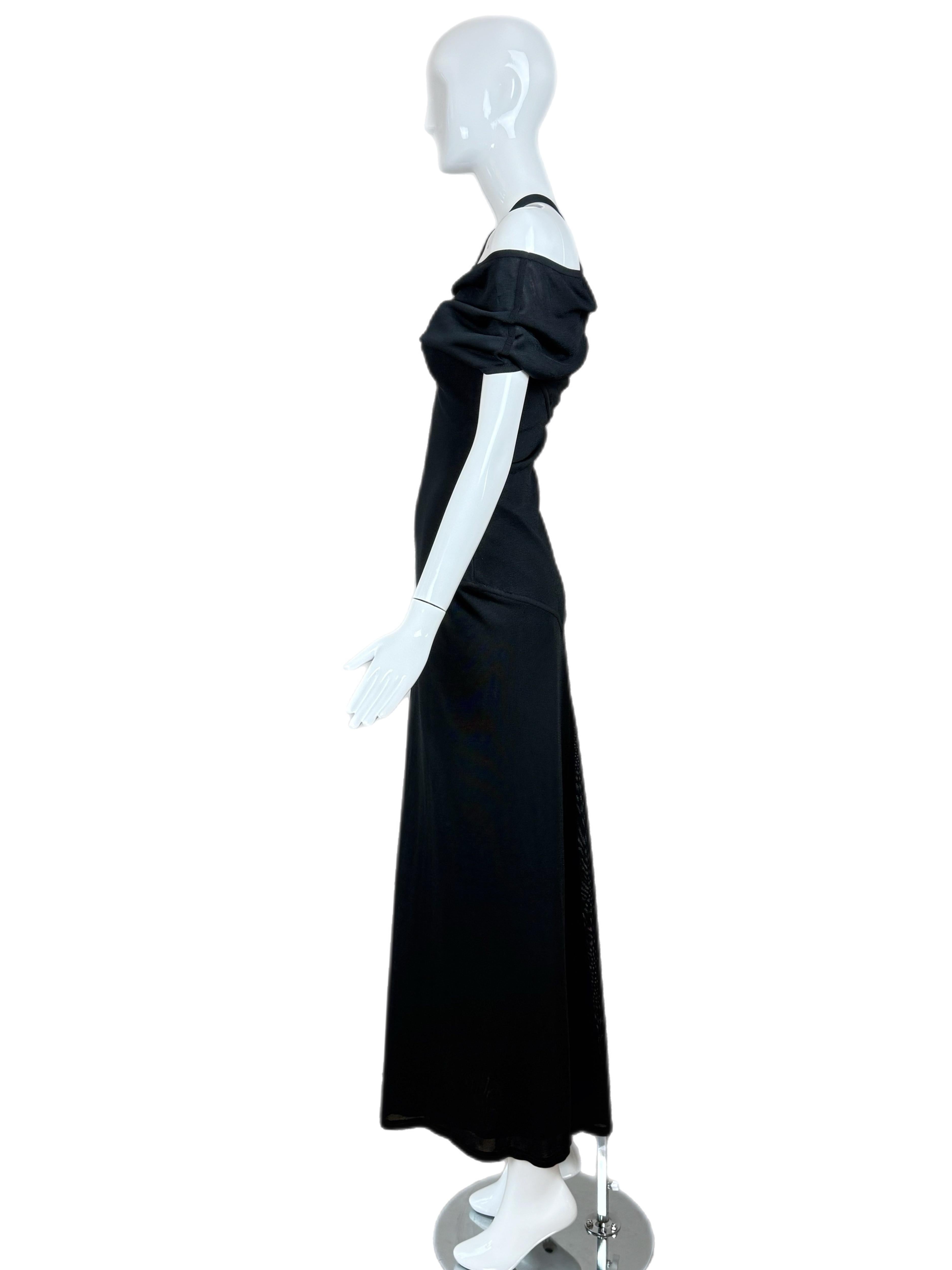 HERVE LEGER 1998 Abito da sera vintage da passerella Maxi Dress Nero Off Shoulder in vendita 2