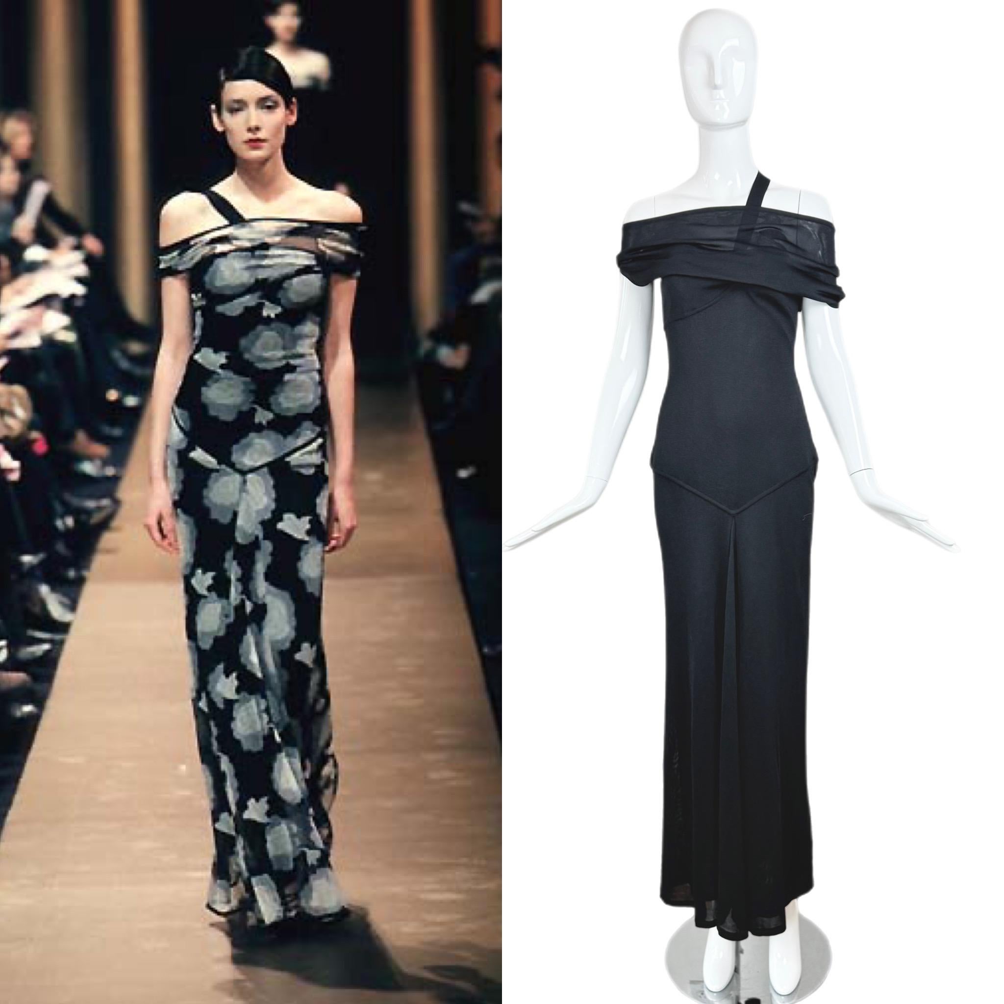HERVE LEGER 1998 Abito da sera vintage da passerella Maxi Dress Nero Off Shoulder in vendita 4