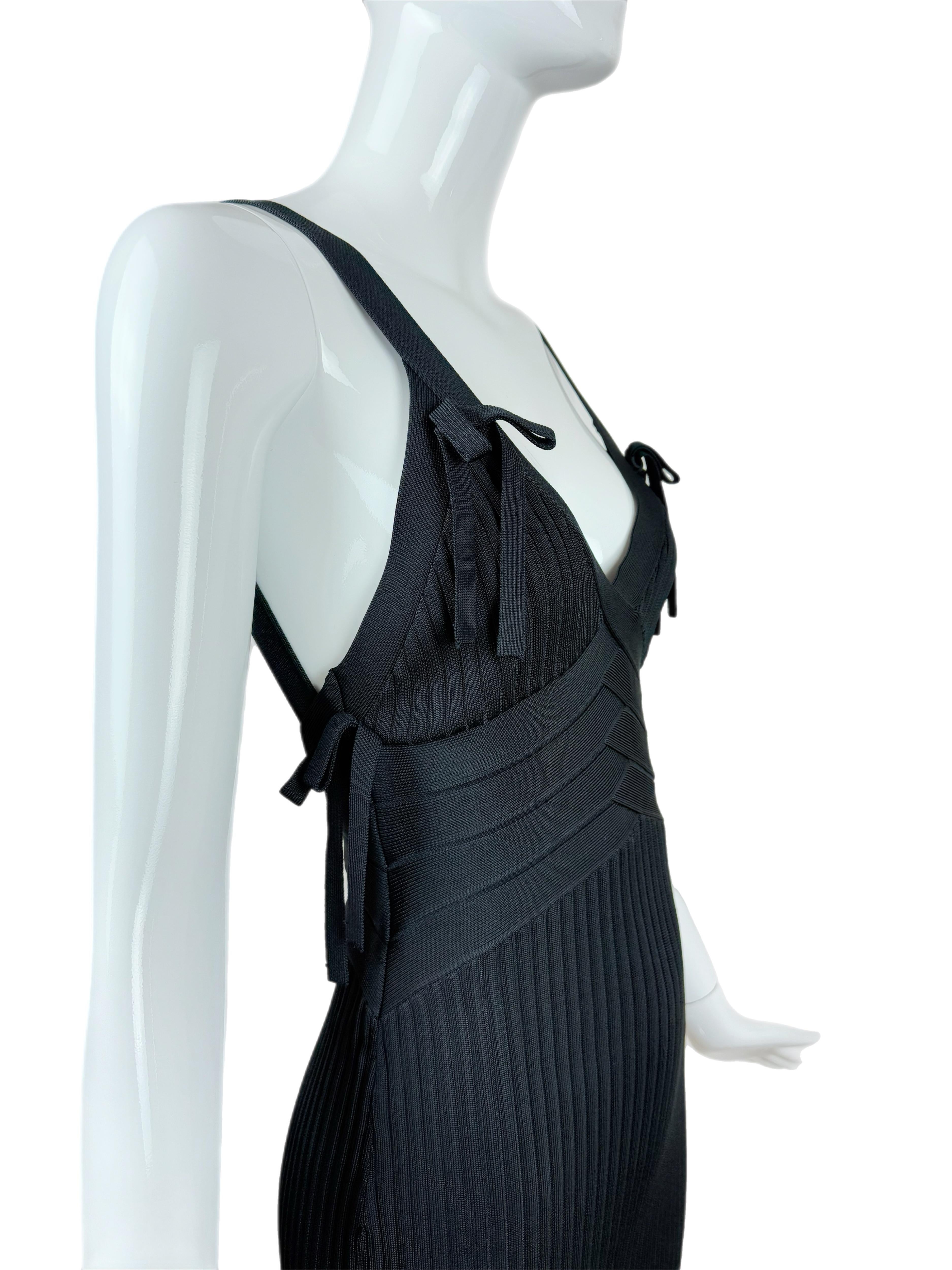 Noir HERVE LEGER 90's Vintage Backless Mini Dress Pullover with Bows en vente