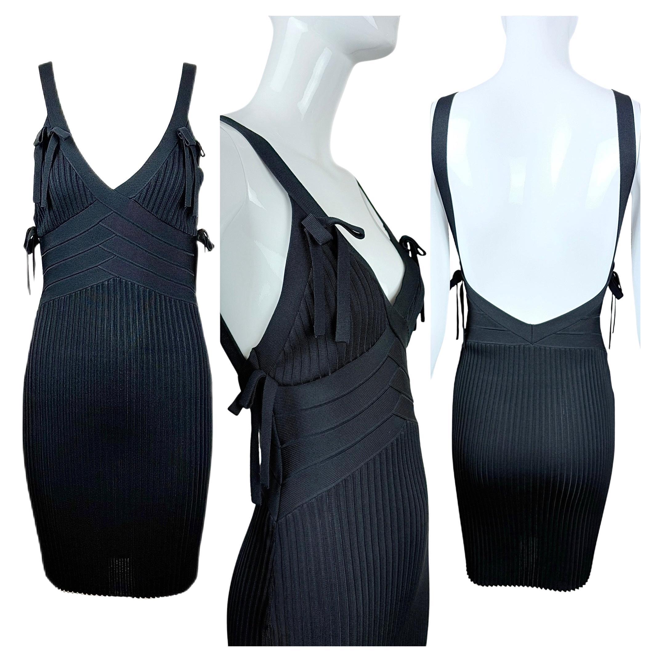 HERVE LEGER 90's Vintage Backless Mini Dress Pullover with Bows