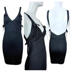 HERVE LEGER Mini abito vintage anni '90 senza schienale e pullover con fiocchi