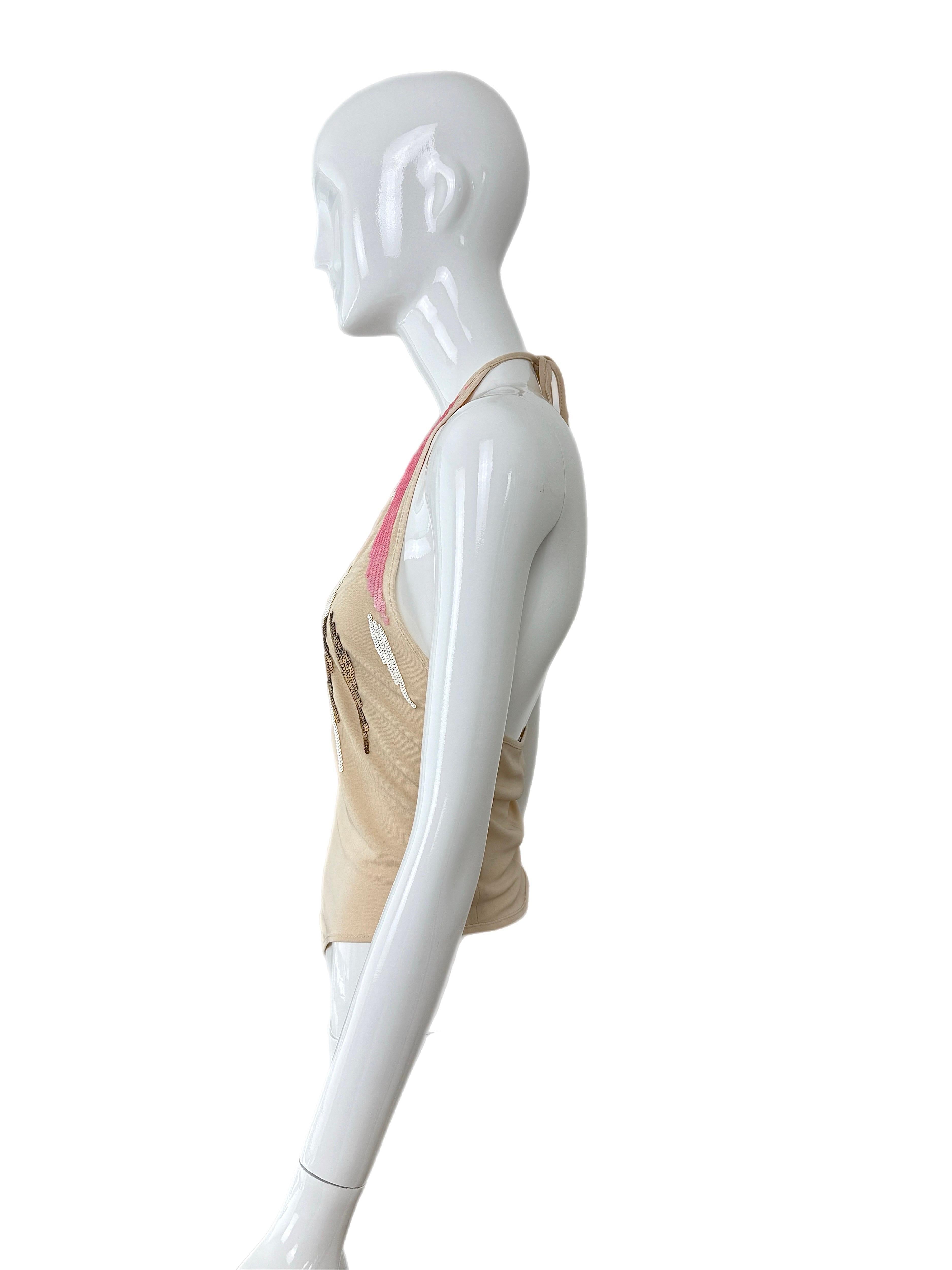 HERVE LEGER 90's Vintage Embellished Backless Halter Top Bead Sequin For Sale 1