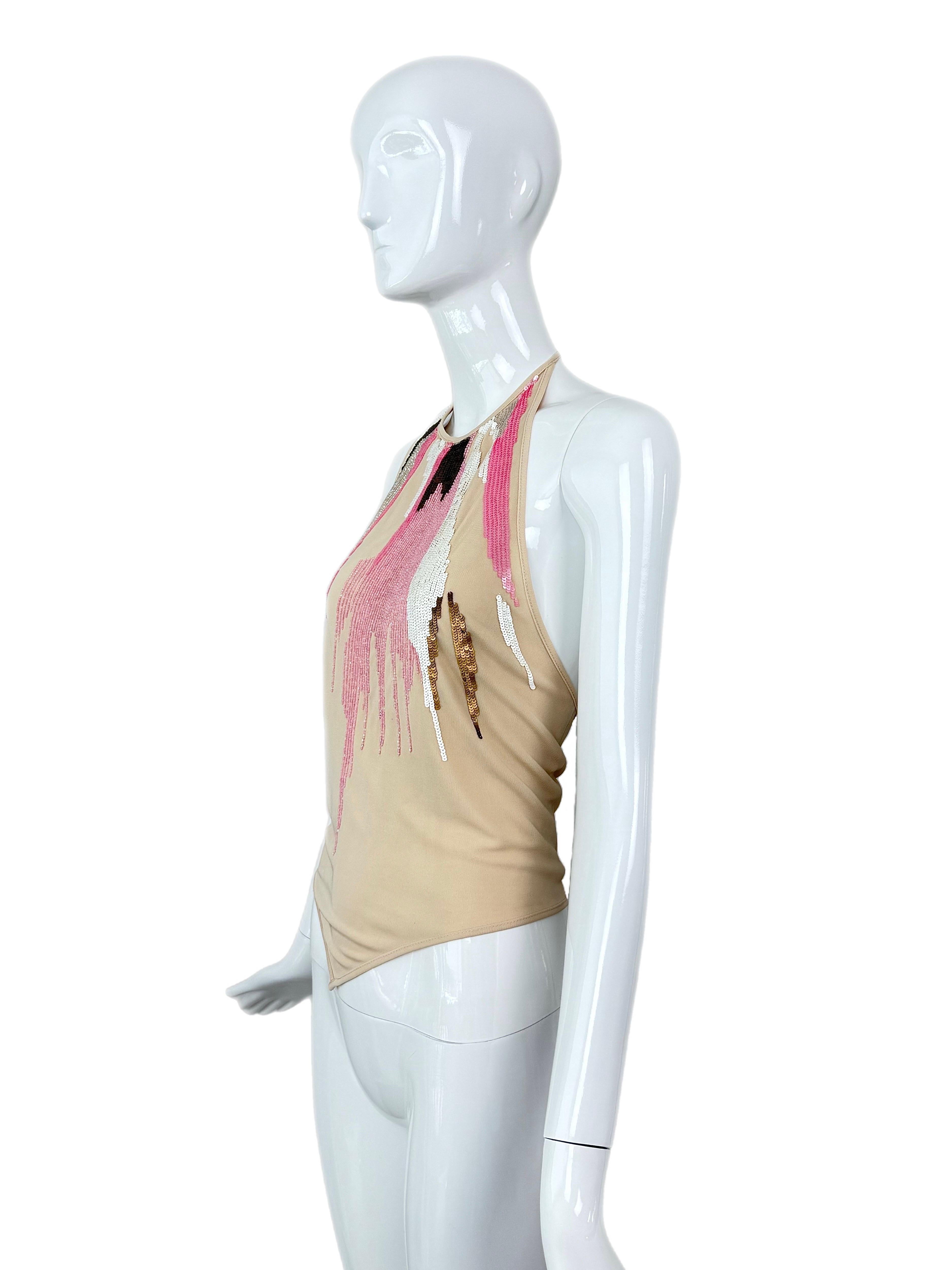 HERVE LEGER 90's Vintage Embellished Backless Halter Top Bead Sequin For Sale 2