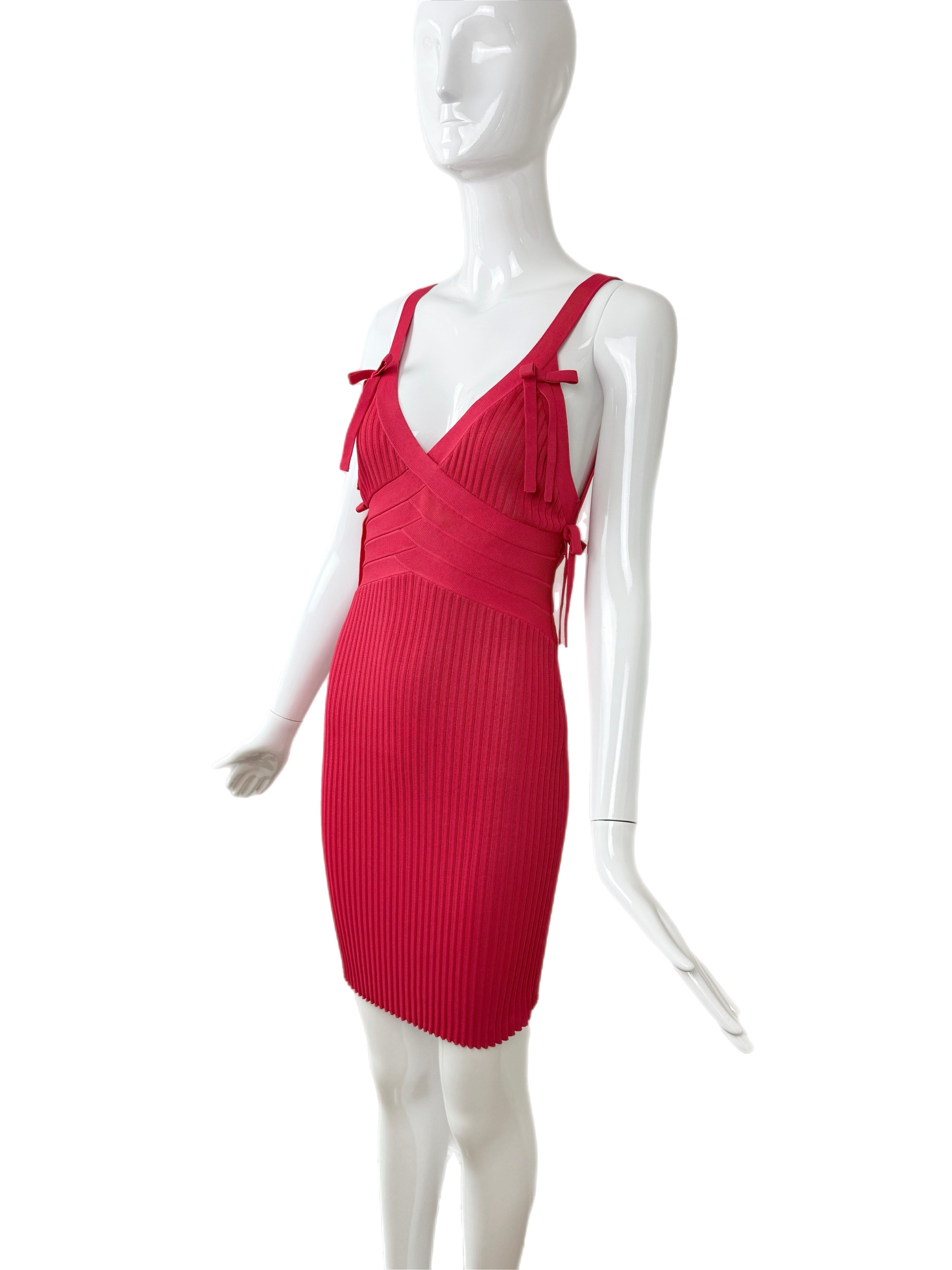 HERVE LEGER 90's Vintage Rosa Rückenfreies Minikleid Damen im Angebot