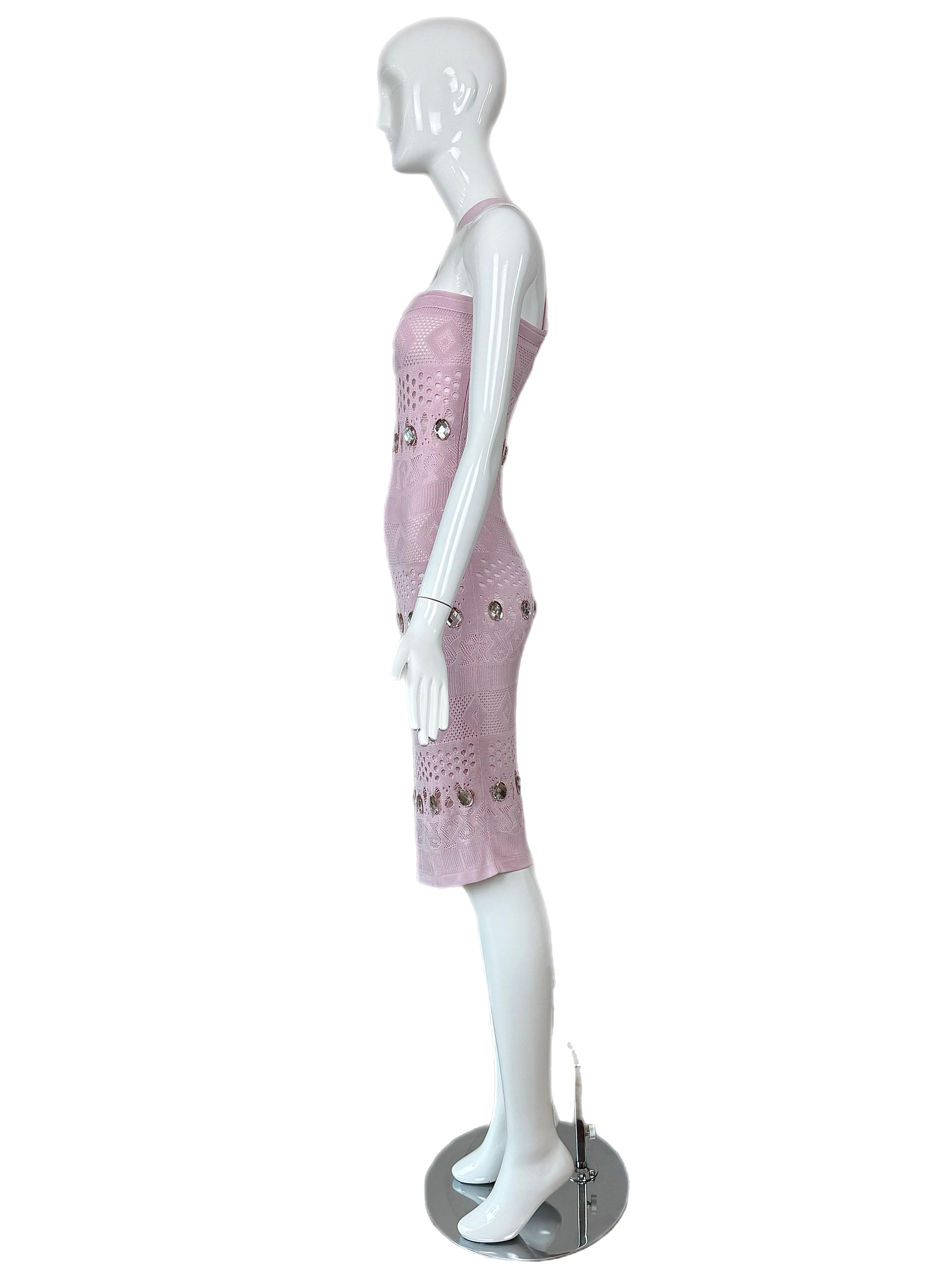 HERVE LEGER 90's Vintage Pink + Crystal Midi Dress For Sale 1