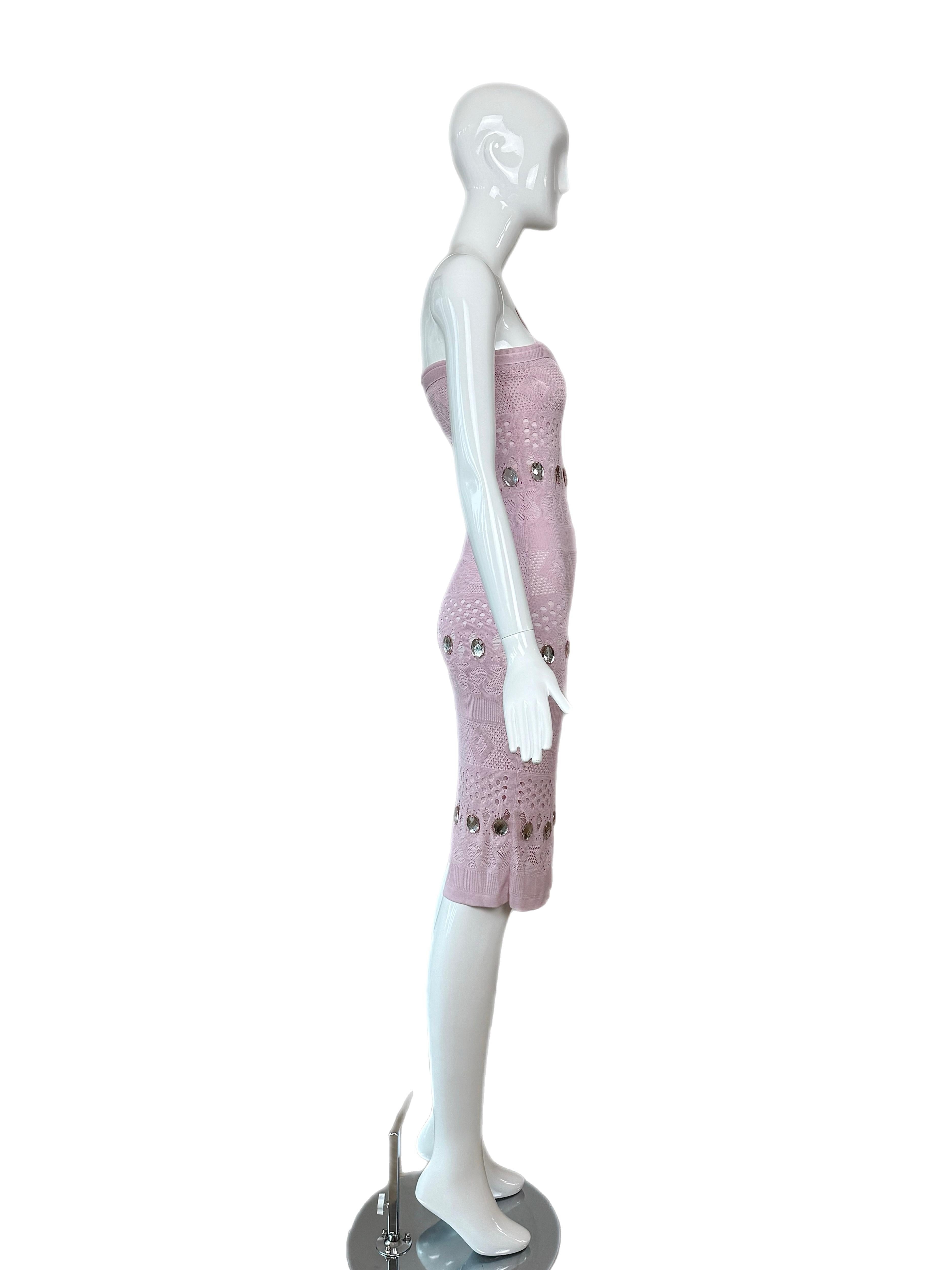 HERVE LEGER 90's Vintage Pink + Crystal Midi Dress For Sale 2
