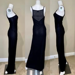 HERVE LEGER 90er Jahre Vintage pointelle schwarzes halbsheeres Maxikleid