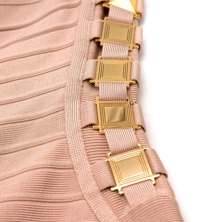 Herve Leger Adobe gold summer strapless bandage dress Size L For Sale at 1stdibs