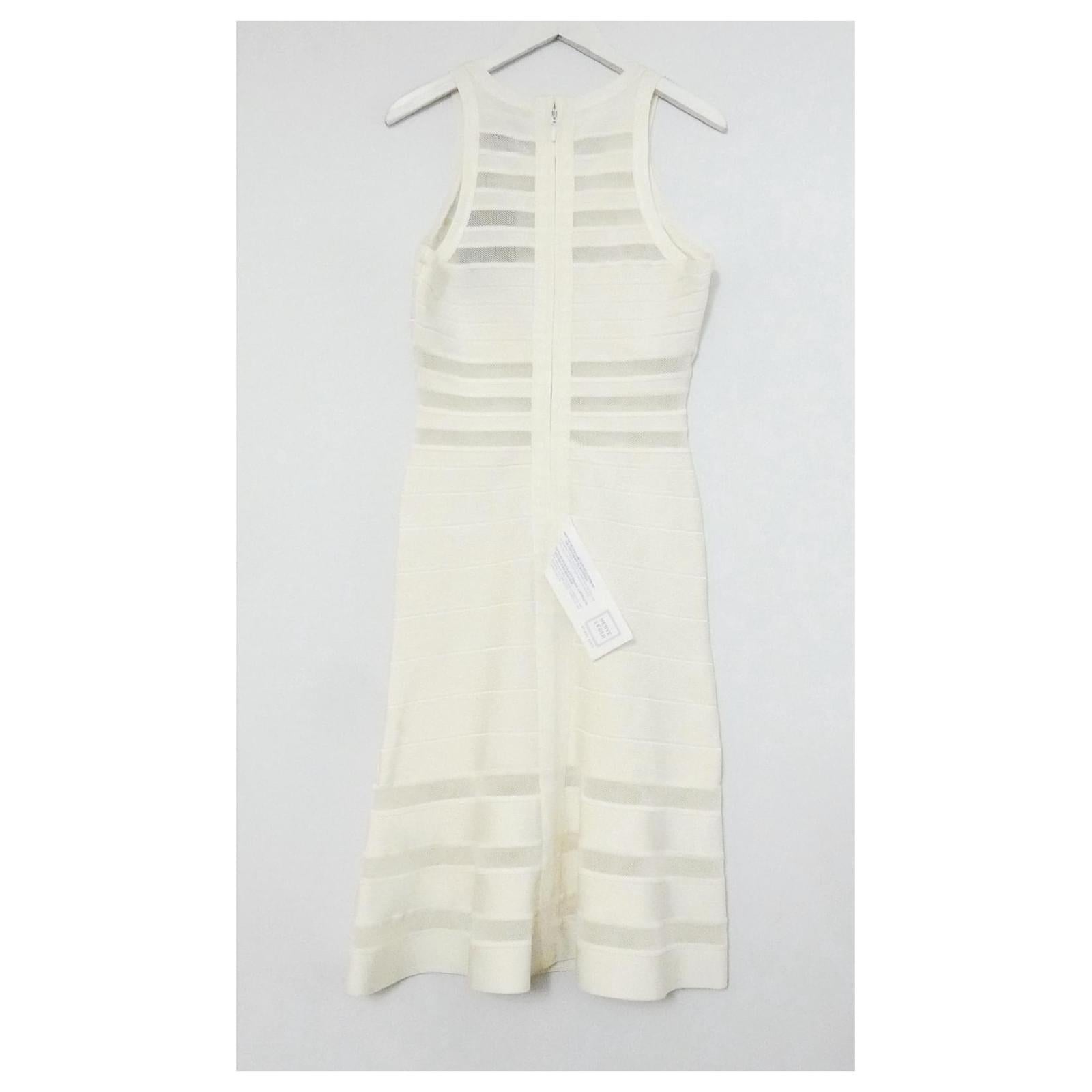 Herve Leger Adriane Mermaid Bandage Dress Cream In New Condition For Sale In London, GB
