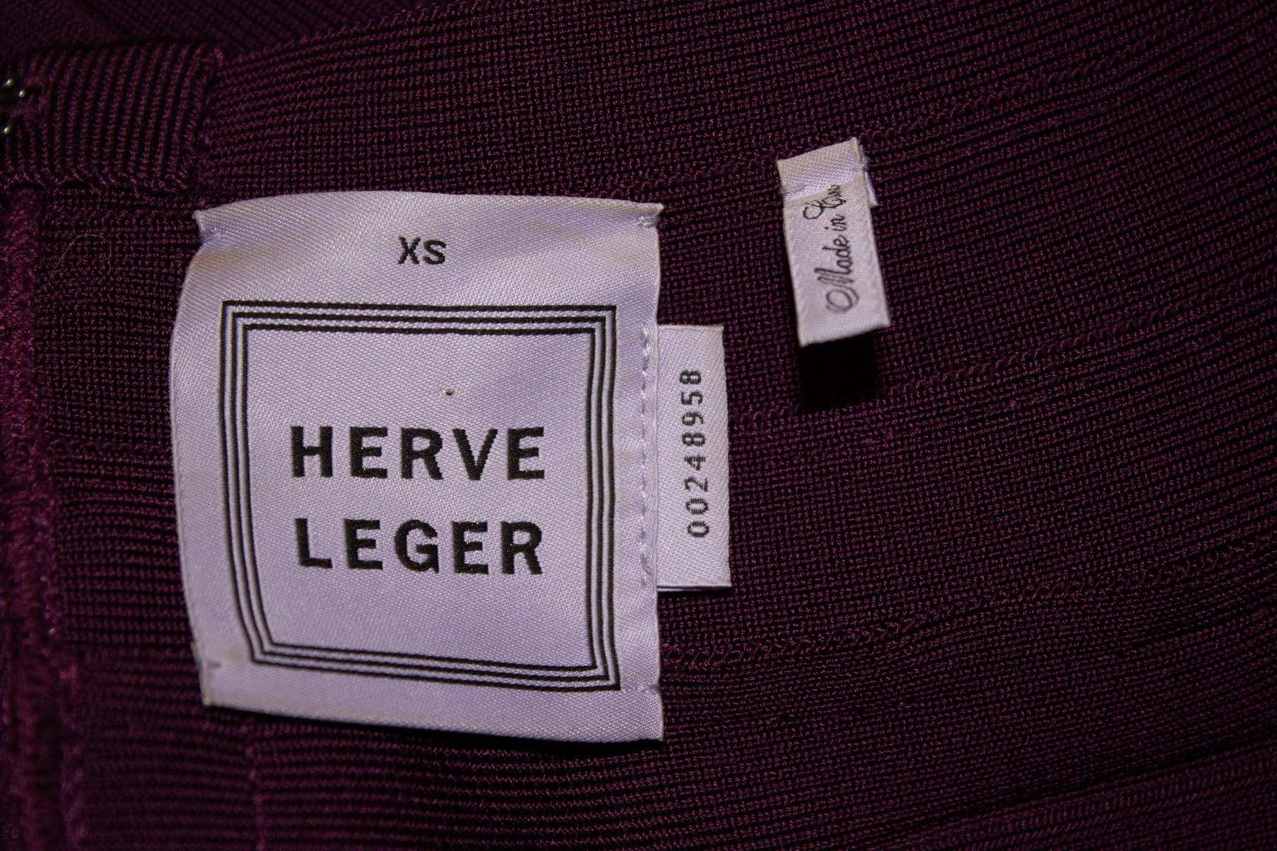 Herve Leger  Aubergine Long Sleeve Dress In Good Condition For Sale In London, GB