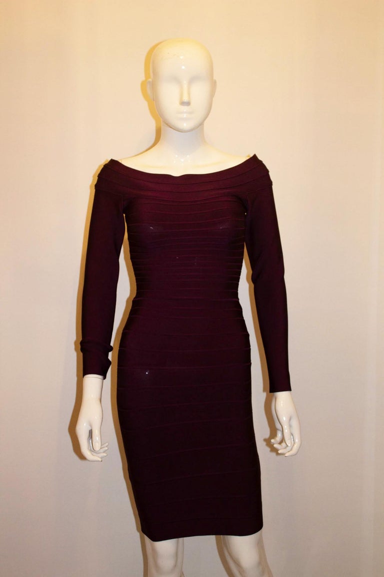 herve leger bandage dress long sleeve 1980's Herve Leger Chocolate Brown Long Sleeve Lace Cocktail