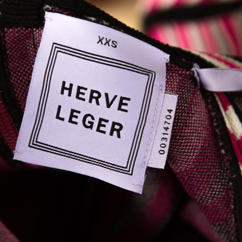 Herve Leger Aztec Pattern Jacquard Knit Cutout Detail A Line Anaya Dress XXS In New Condition In Dubai, Al Qouz 2