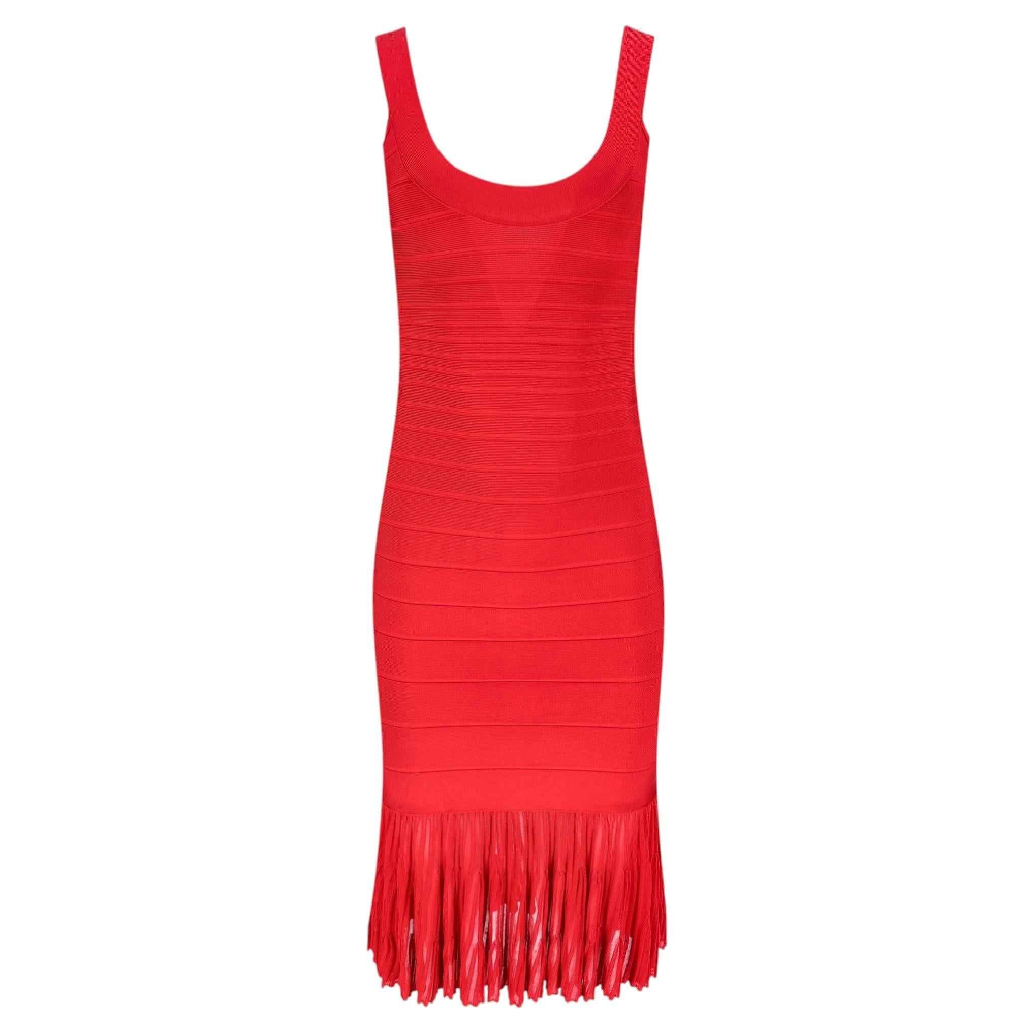 Herve Leger Bandage Bodycon Dress With Pleated Hem