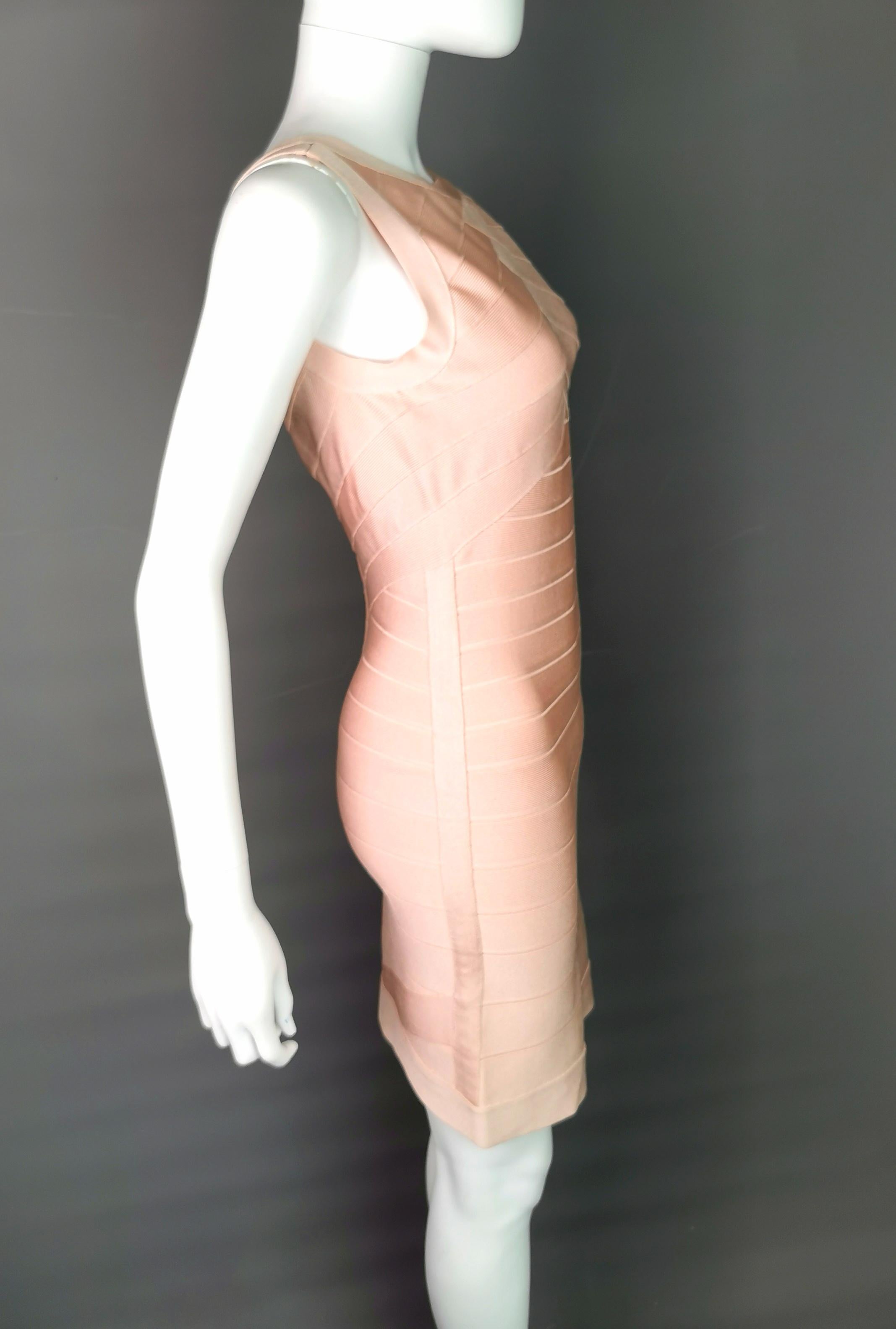 Vestido vendaje Herve Leger, Rosa oscuro, Rosa hielo Beige en venta