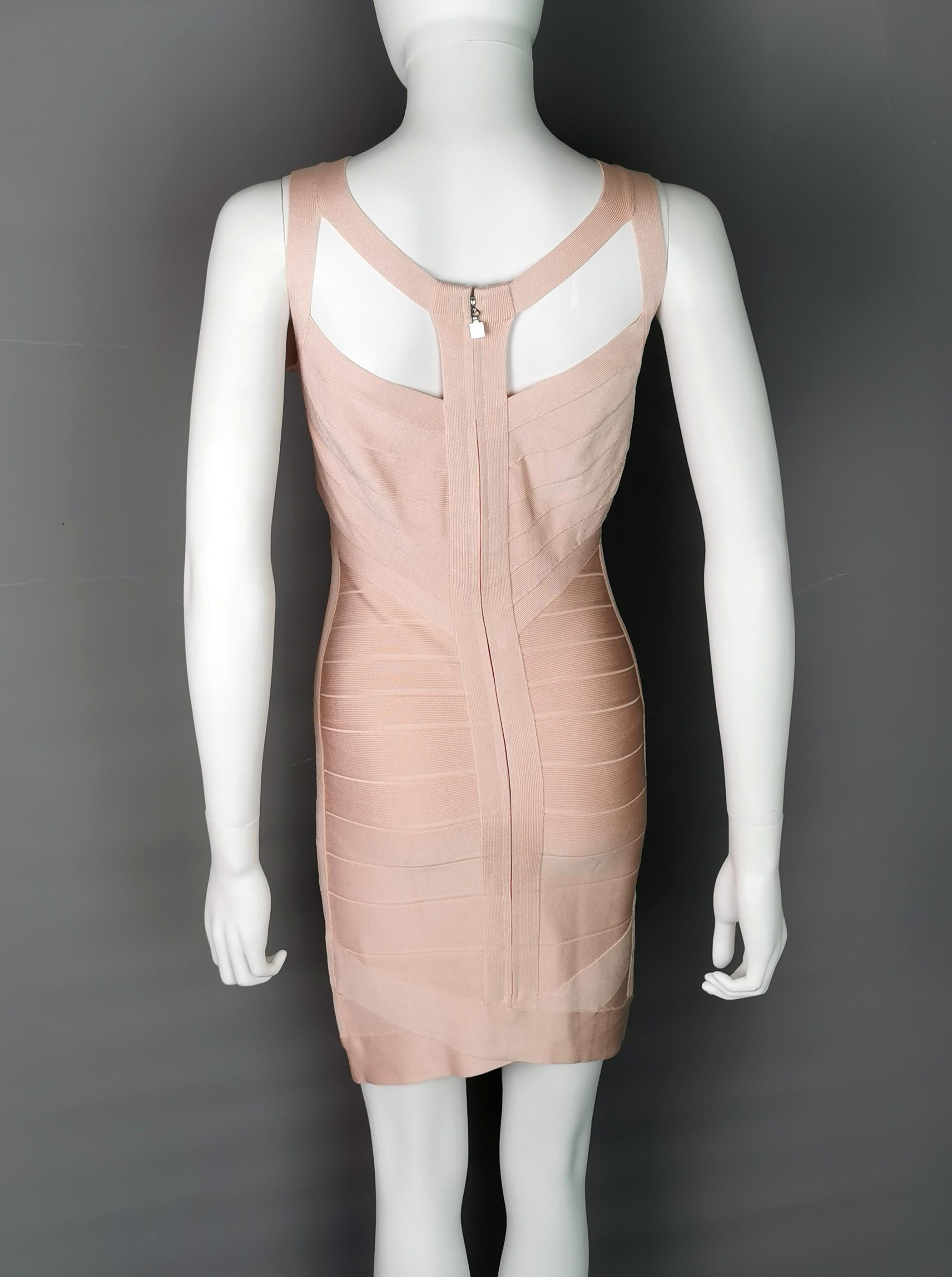 Vestido vendaje Herve Leger, Rosa oscuro, Rosa hielo en venta 2