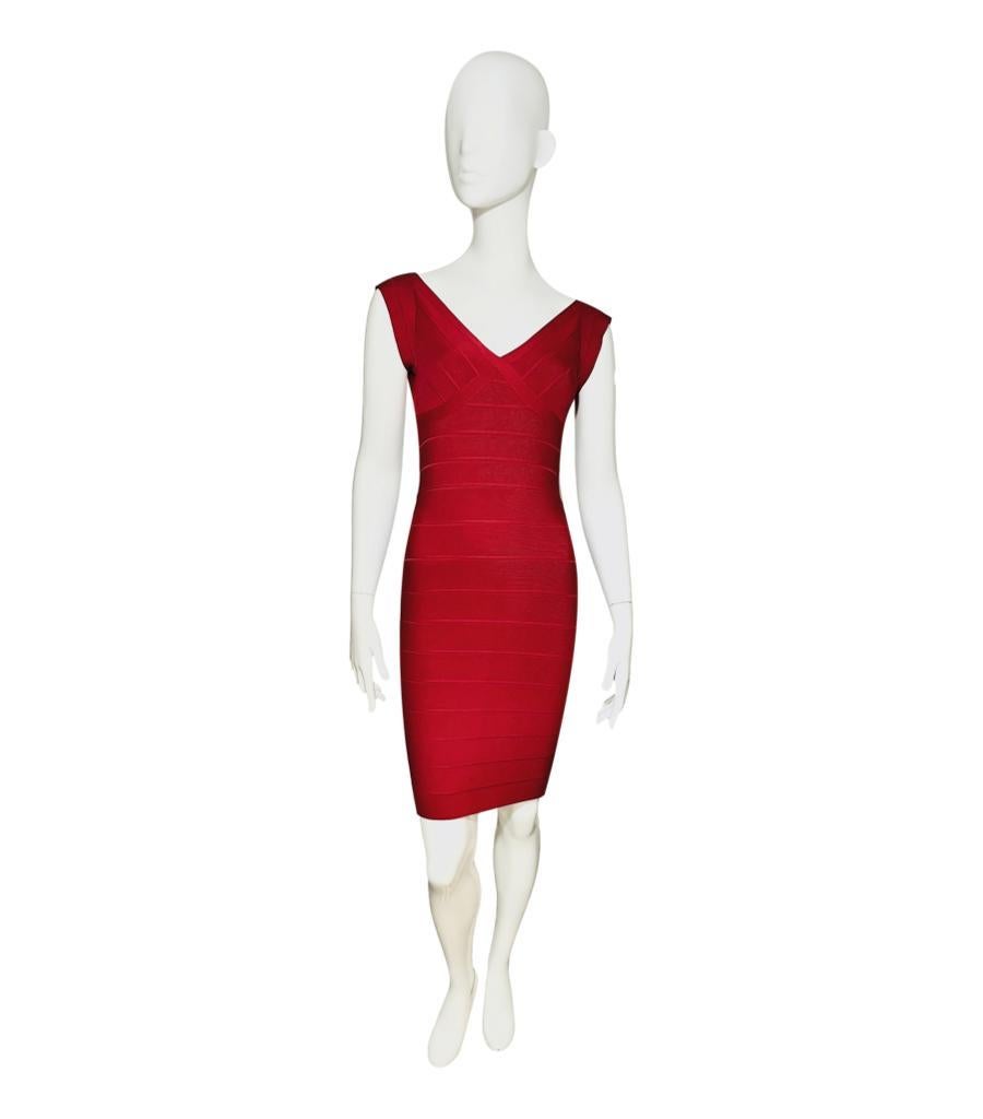 Herve Leger Bandage Dress

Red sleeveless dress designed with V-Neck and open back.

Featuring bodycon silhouette and above-the-knee length.

Size – S

Condition – Very Good

Composition – 90% Rayon, 9% Nylon, 1% Spandex