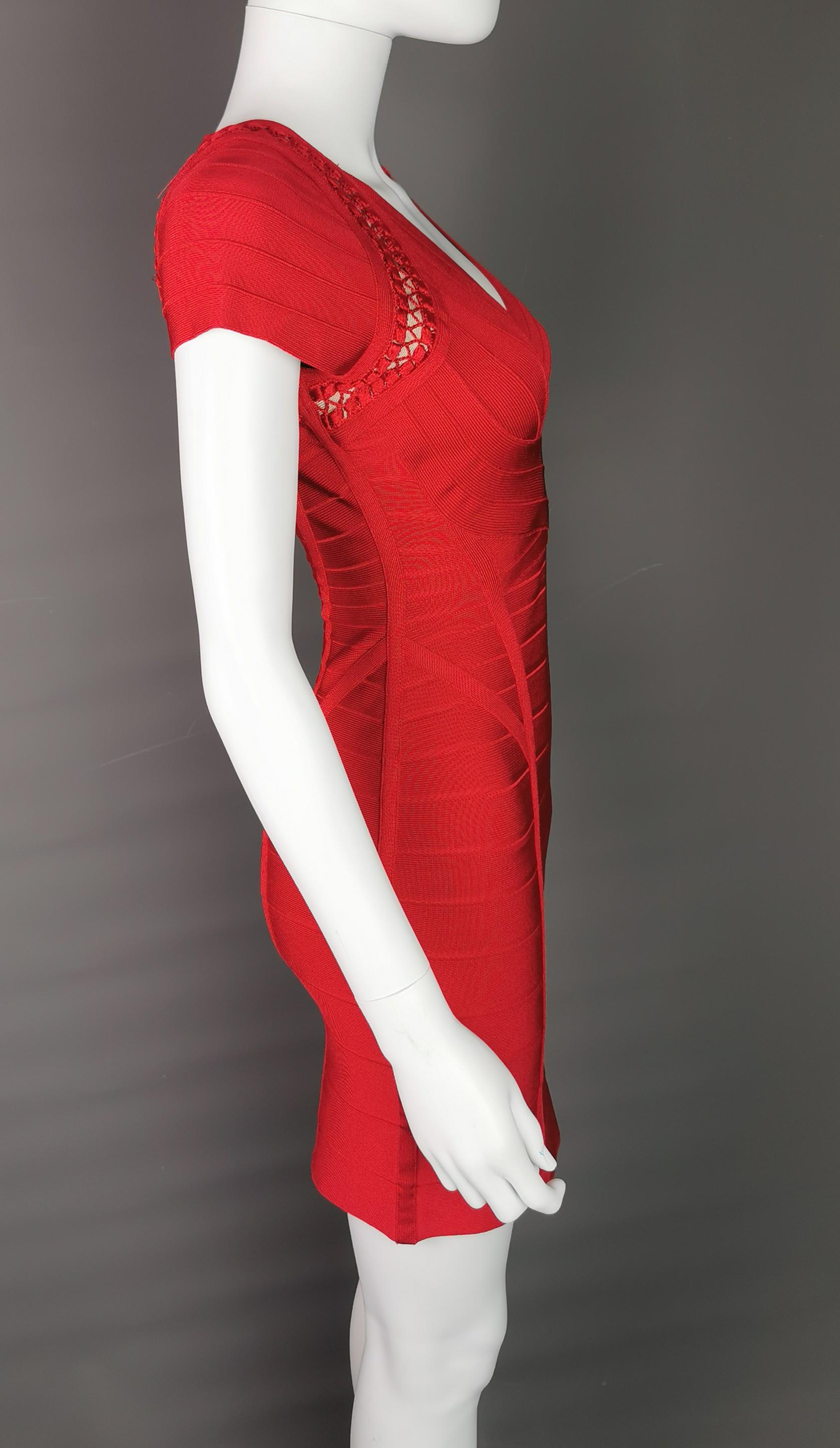 Herve leger bandage dress, lipstick red, Max Azria For Sale 5