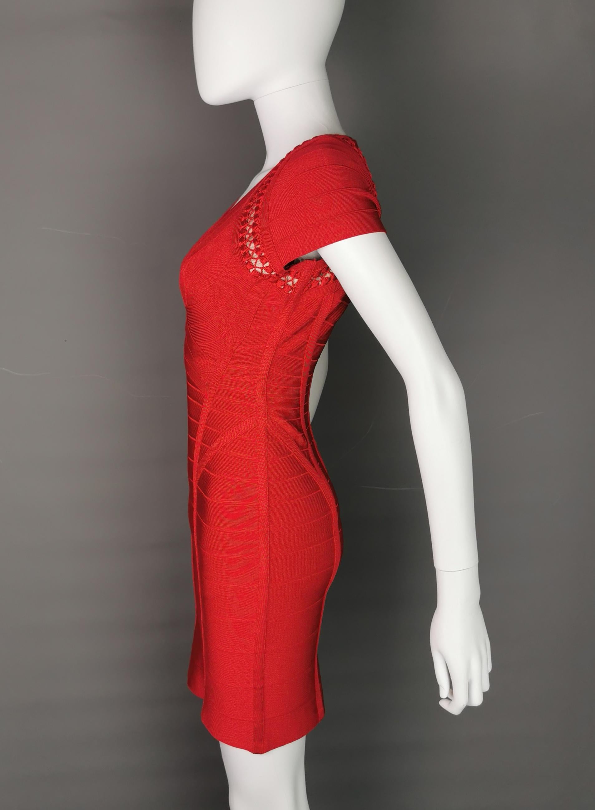 Herve leger bandage dress, lipstick red, Max Azria In Good Condition For Sale In NEWARK, GB