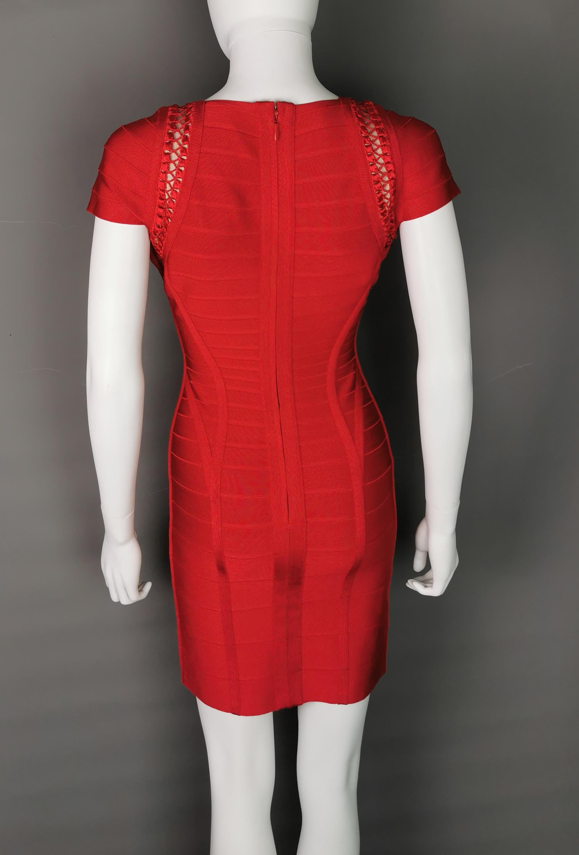 Women's Herve leger bandage dress, lipstick red, Max Azria For Sale