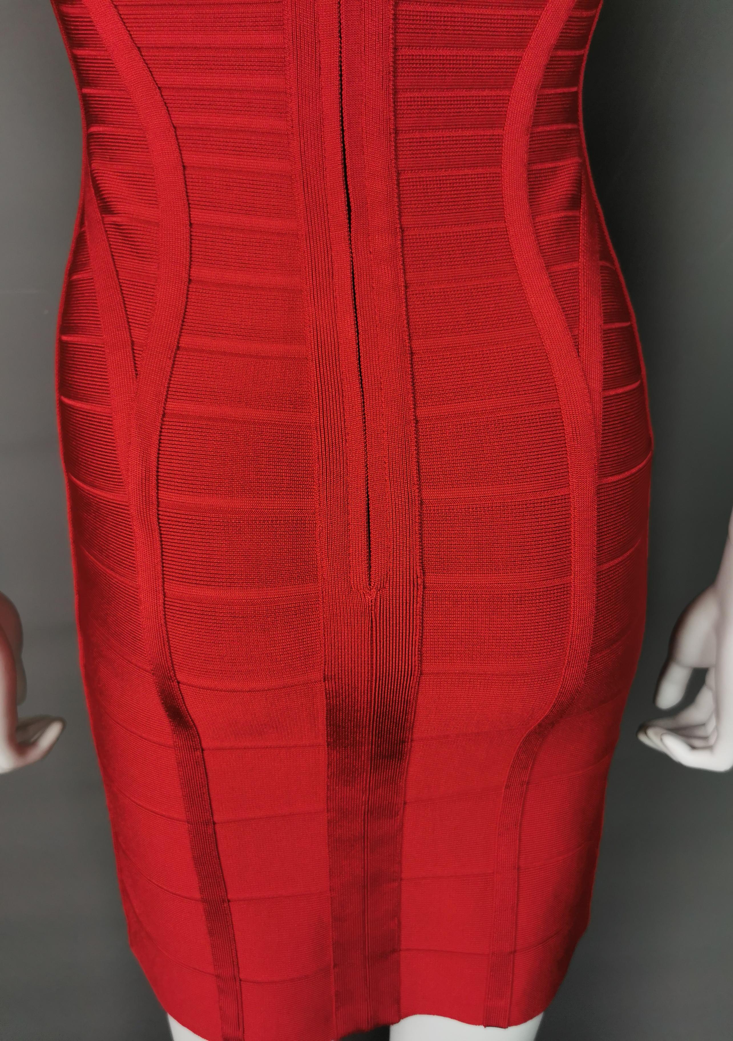 Herve leger bandage dress, lipstick red, Max Azria For Sale 1