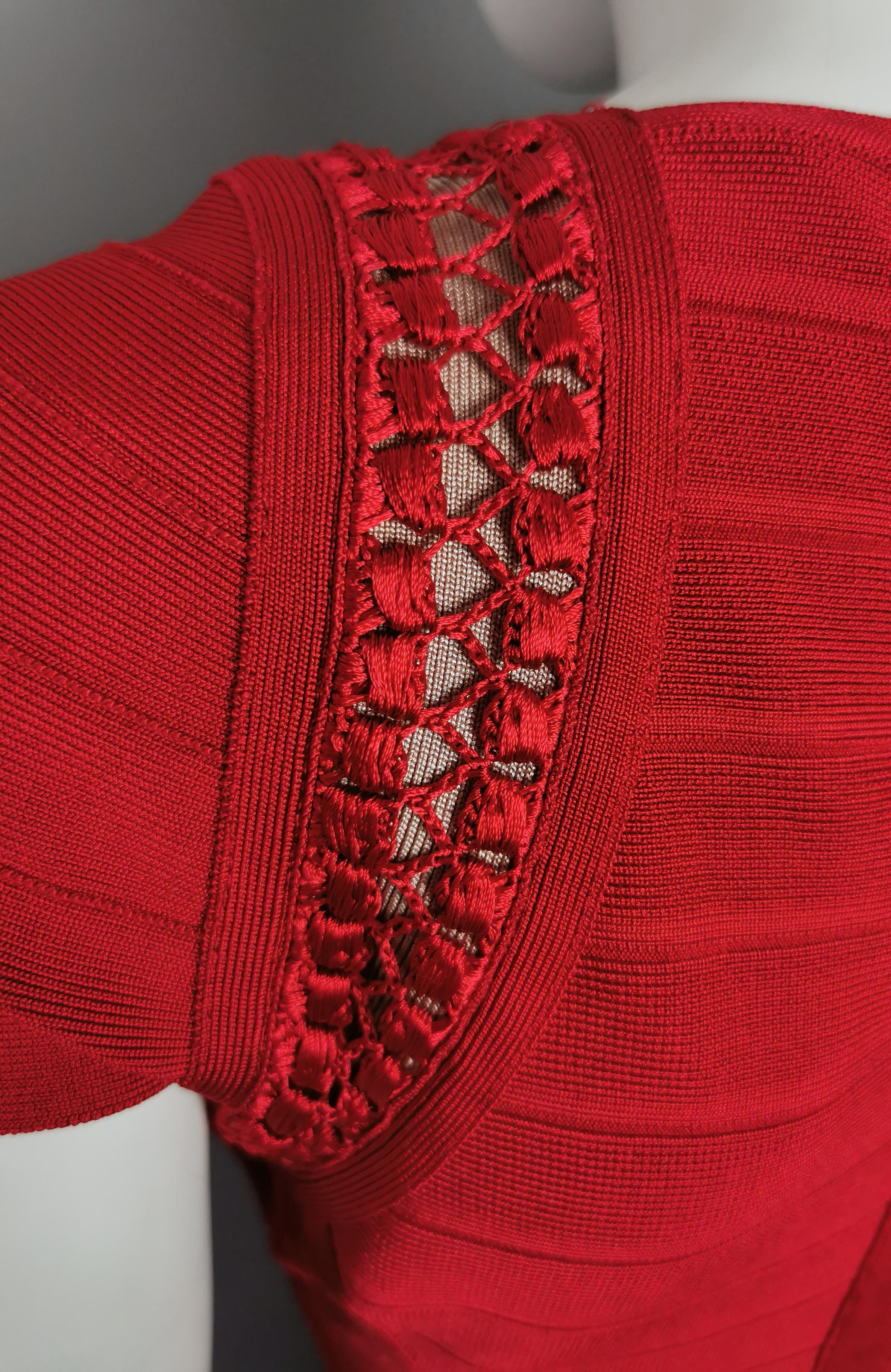 Herve leger bandage dress, lipstick red, Max Azria For Sale 2