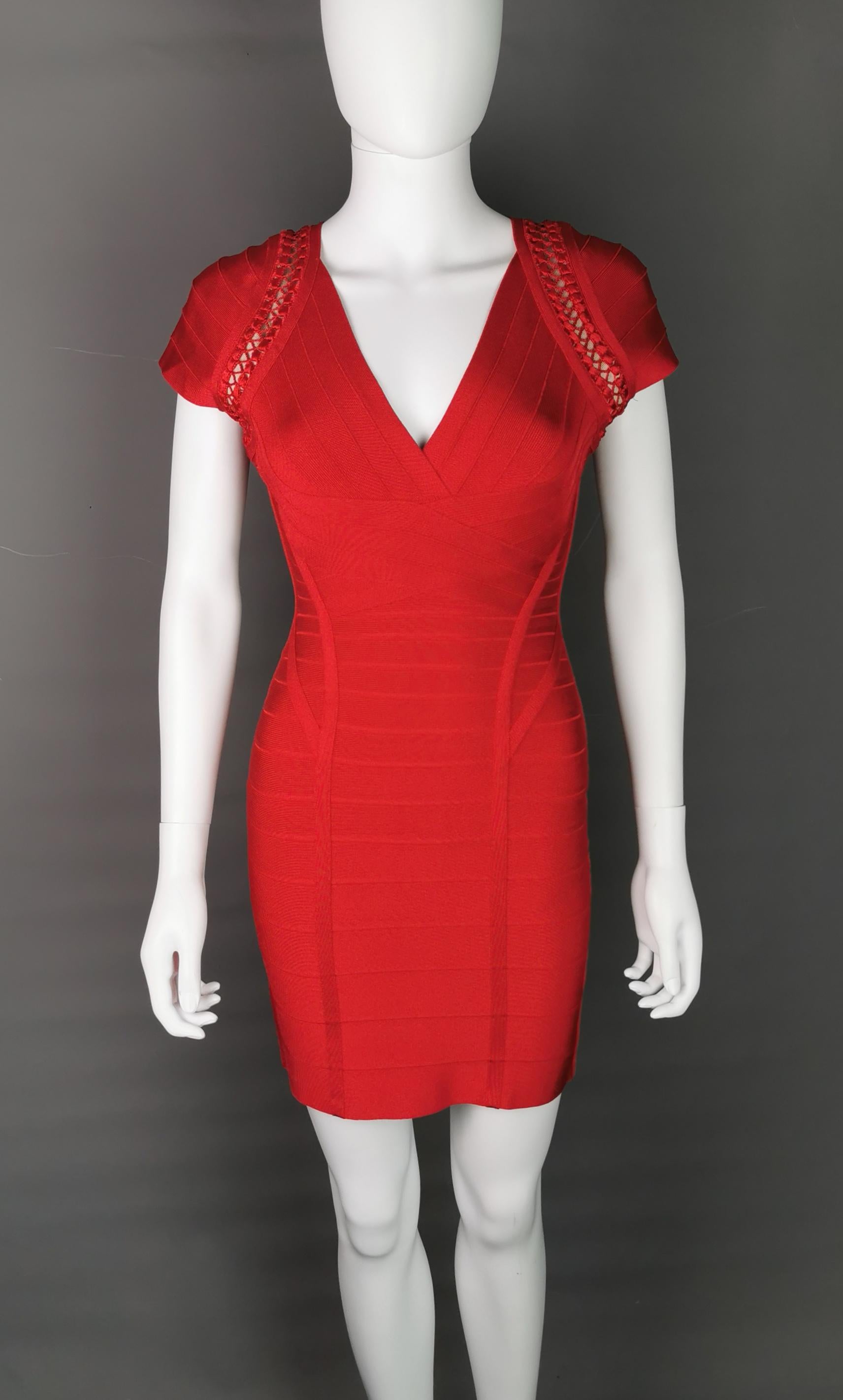 Herve leger bandage dress, lipstick red, Max Azria For Sale 4
