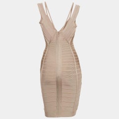 Herve Leger Beige Bandage Knit V-Neck Mini Dress S