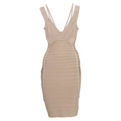 Herve Leger Beige Bandage Knit V-Neck Mini Dress S