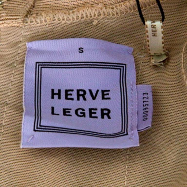 Donna Herve Leger Vestito a fascia senza maniche con frange beige S in vendita