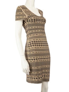 Mini abito Herve Leger beige pied-de-poule glitterato taglia M.