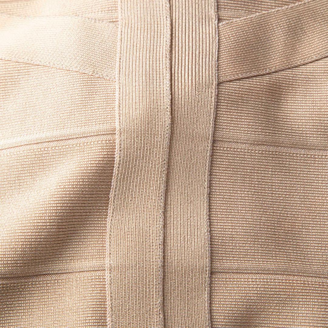 Herve Leger Beige Plunge Neck Bodycon Dress Size XS In Good Condition For Sale In London, GB