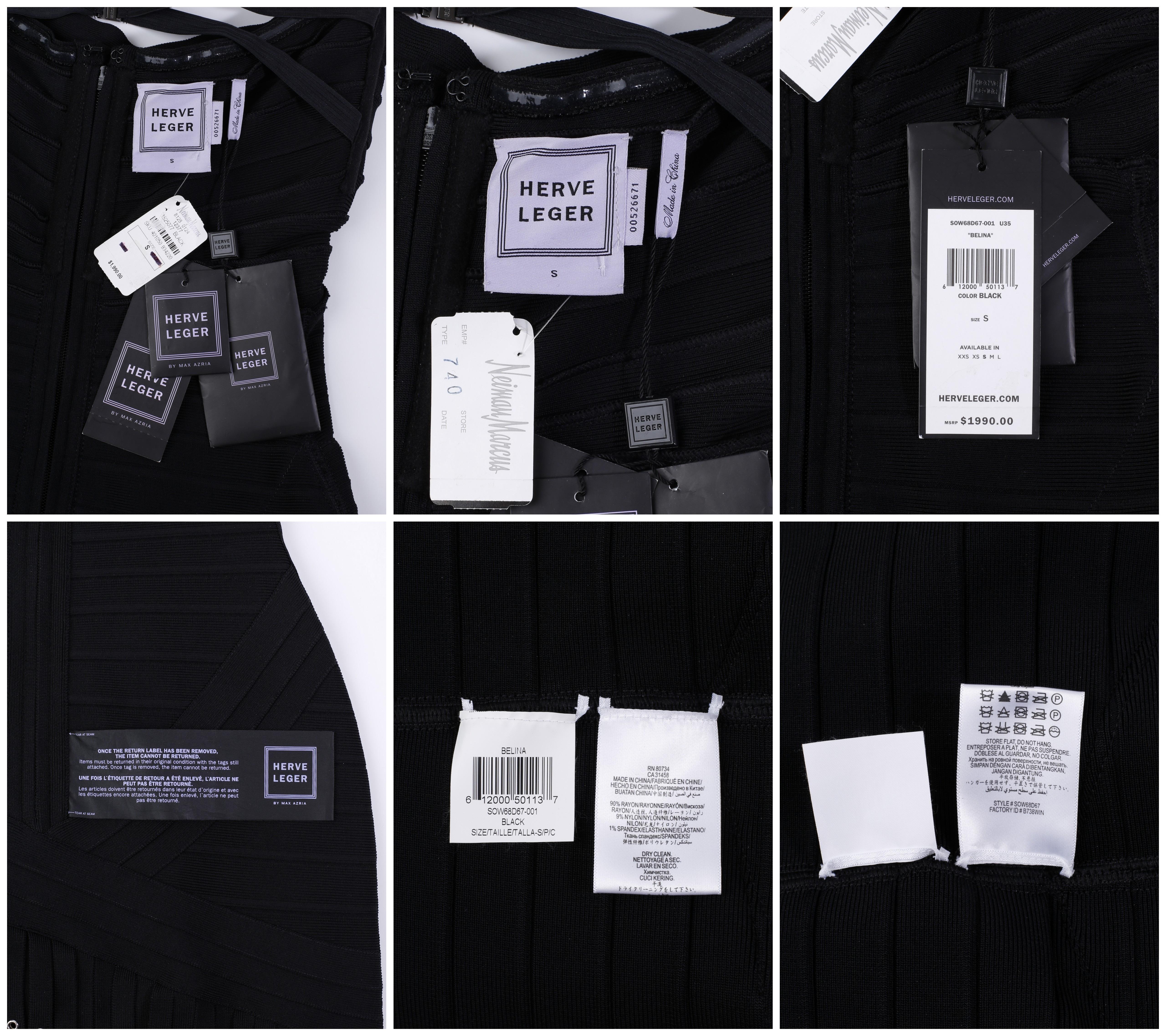 Herve Leger „Belina“ Schwarzes asymmetrisches Bandage-Kleid mit Fransen und Ösen, trägerlos, neu mit Etikett im Angebot 6
