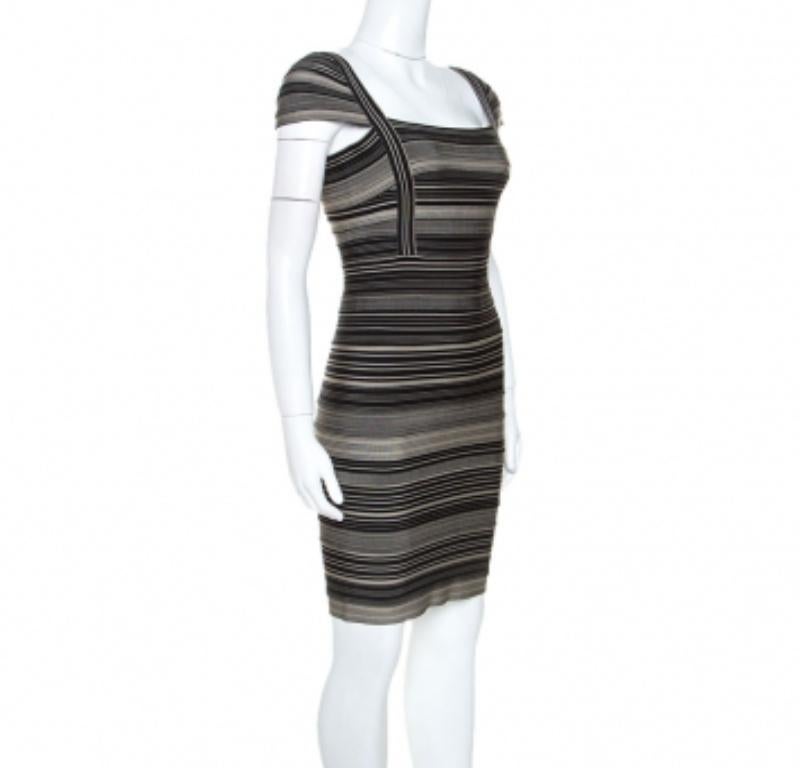 Nero Herve Leger Vestito Sandra Bandage a righe bicolore M. in vendita