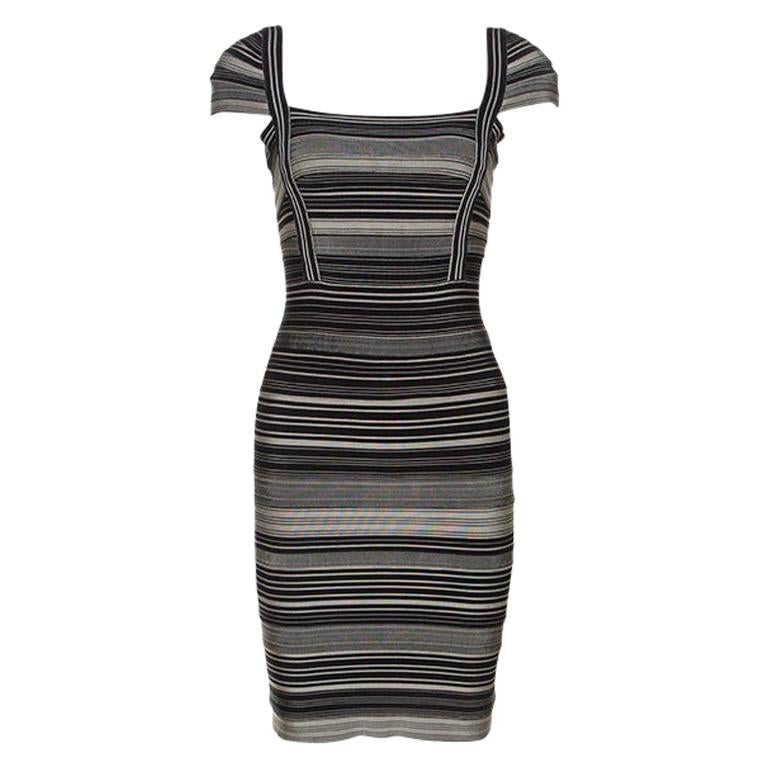 Herve Leger Black and Grey One Shoulder Body-Con Dress For Sale at ...