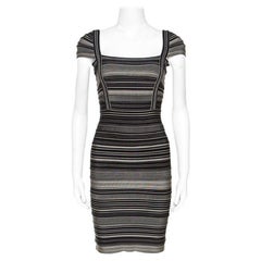 Herve Leger Vestito Sandra Bandage a righe bicolore M.