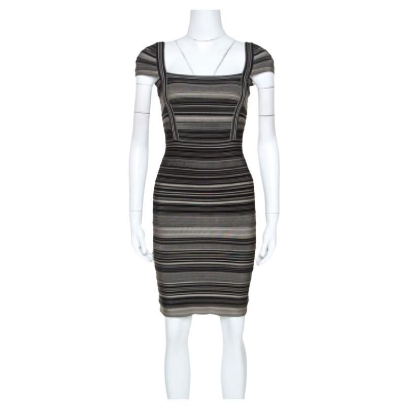 Herve Leger Vestito Sandra Bandage a righe bicolore M. in vendita