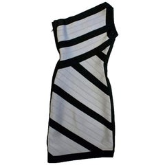 Herve Leger Black and Grey One Shoulder Body-Con Dress XS