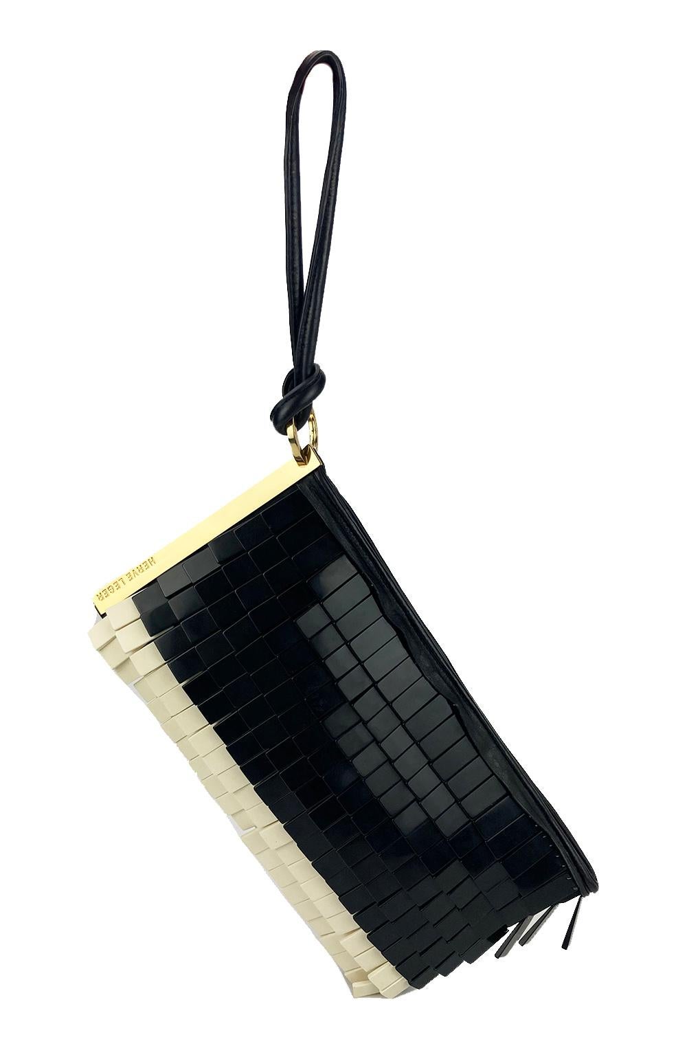 Herve Leger Black and White Acrylic Chip Fringe Clutch For Sale 6
