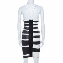 Hervé Leger Vestito da cocktail senza spalline con paillettes bianche e nere XS