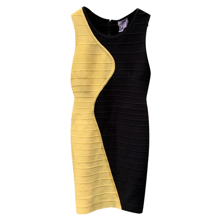 Herve Leger Black and Yellow Sleeveless Radiant Sun Dress Size S at 1stDibs