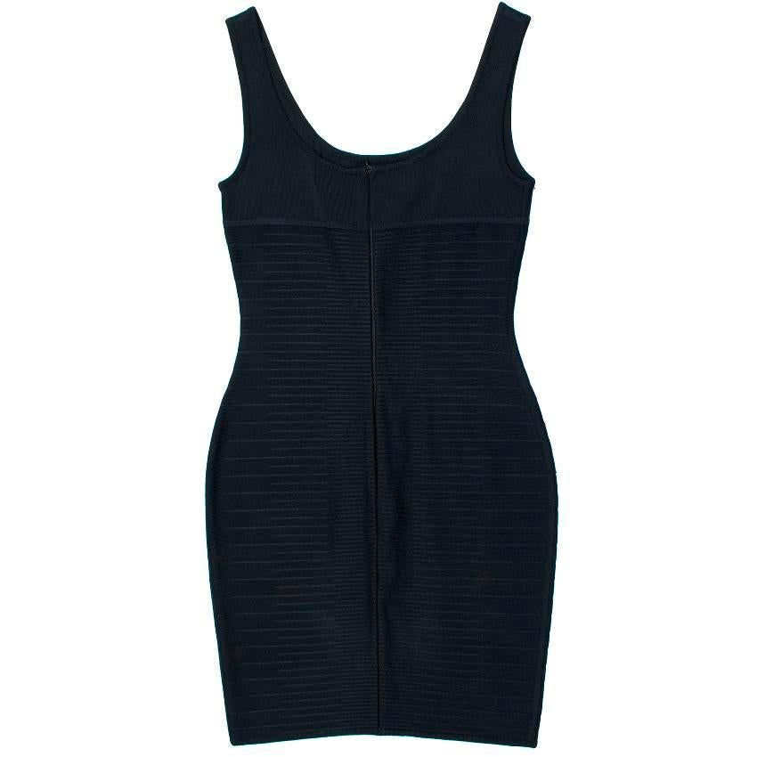 Herve Leger Black Bandage Dress. 

Features concealed back zipper and ribbing detail. 

90% Viscose, 10% Lyrca

US L 

Approx. 

Measurements are taken with the item lying flat, seam to seam.
Bust - 39 cm 
Hip: 43 cm 
Length: 70 cm

