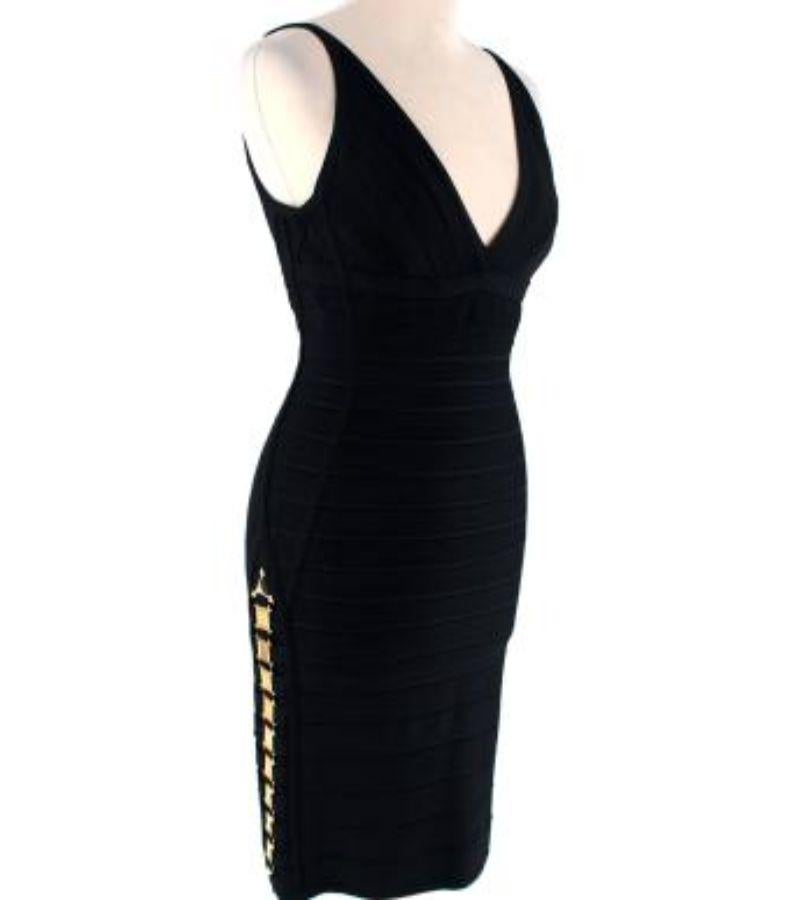 Herve Leger Black Bandage Dress with Gold-Tone Hardware In Excellent Condition For Sale In London, GB